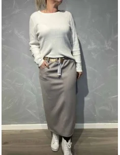 Beige jersey nederdel med bælte til kvinder – TIPPY Collection