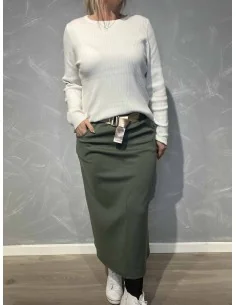 Grøn jersey nederdel med bælte til kvinder – TIPPY Collection