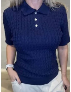 Navy polo i kabelstrik til kvinder – Tippy Design 2