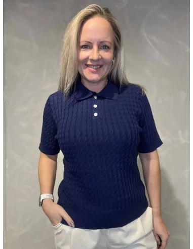 Navy polo i kabelstrik til kvinder – Tippy Design