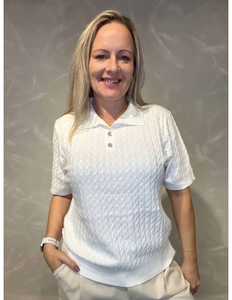 Milk polo i kabelstrik med knapper til kvinder – TIPPY Design