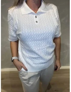 Milk polo i kabelstrik med knapper til kvinder – TIPPY Design 2