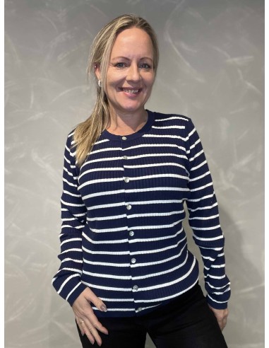 Navy strik cardigan med striber til kvinder – TIPPY Design