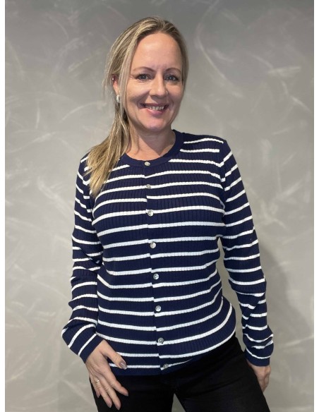 Navy strik cardigan med striber til kvinder – TIPPY Design