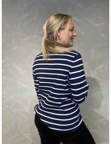 Bagside af navy strik cardigan med striber til kvinder – TIPPY