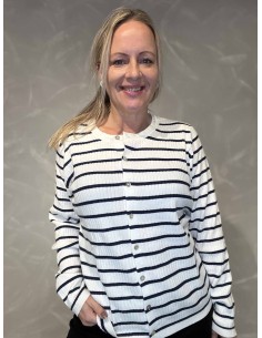 Milk strik cardigan med navy striber til kvinder – TIPPY Design