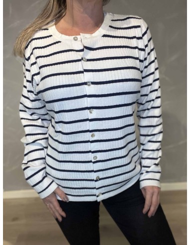 Knapper på milk strik cardigan med navy striber – TIPPY