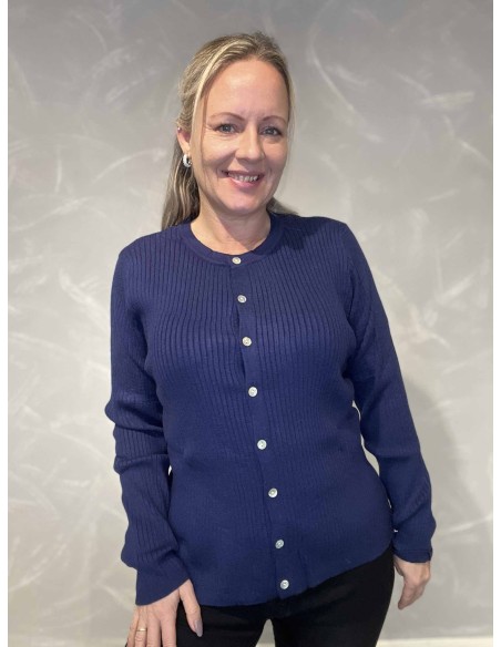 Navy strik cardigan ensfarvet til kvinder – TIPPY Design