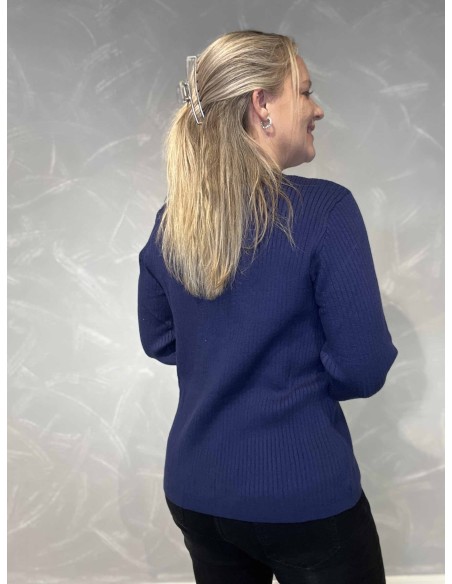 Bagside af navy strik cardigan ensfarvet til kvinder – TIPPY
