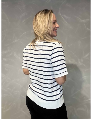 Bagside af milk/navy rib strik med krave til kvinder – TIPPY
