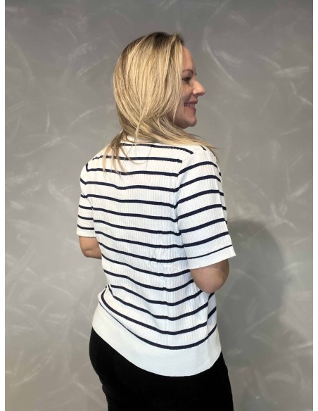 Bagside af milk/navy rib strik med krave til kvinder – TIPPY