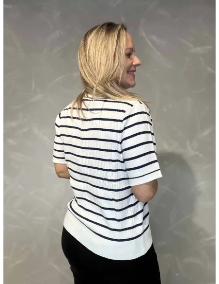 Bagside af milk/navy rib strik med krave til kvinder – TIPPY