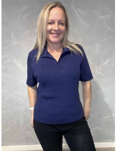 Navy rib strik med krave til kvinder – TIPPY Design