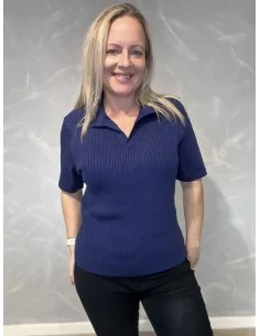 Navy rib strik med krave til kvinder – TIPPY Design