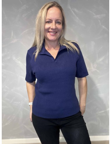 Navy rib strik med krave til kvinder – TIPPY Design