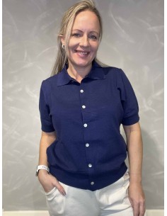 Navy cardigan i let strik med krave til kvinder – TIPPY Design