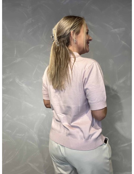 Bagside af rosa cardigan i let strik til kvinder – TIPPY