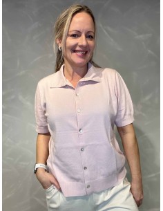 Rosa cardigan i let strik med krave til kvinder – TIPPY Design