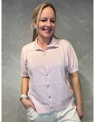 Rosa cardigan i let strik med krave til kvinder – TIPPY Design
