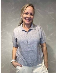 Lys grå cardigan i let strik med krave til kvinder – TIPPY Design