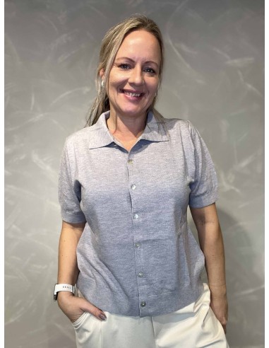 Lys grå cardigan i let strik med krave til kvinder – TIPPY Design