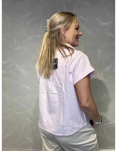 Bagside af rosa stribet bluse til kvinder – TIPPY
