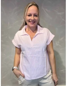 Rosa stribet bluse med korte ærmer til kvinder – TIPPY Design