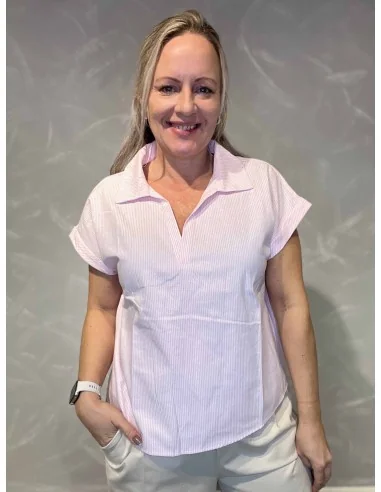 Rosa stribet bluse med korte ærmer til kvinder – TIPPY Design