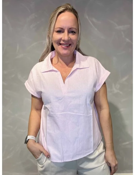 Rosa stribet bluse med korte ærmer til kvinder – TIPPY Design