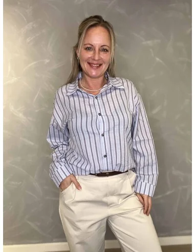 Blå classic stripe skjorte med krave til kvinder – Design by TIPPY