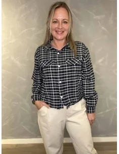 Navy ternet skjorte med snøre til kvinder – Design by TIPPY