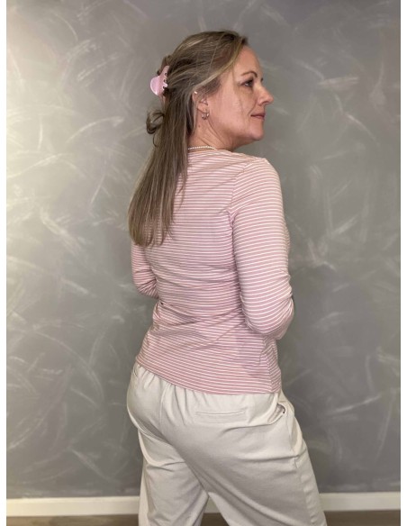 Bagside af rosa/milk stribet t-shirt til kvinder – TIPPY
