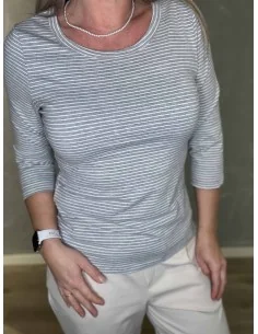 26042 3/4 ÆRMET STRIBET TSHIRT MILK/NAVY 2