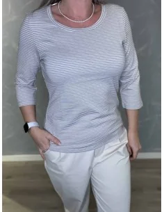 Sand/milk 3/4-ærmet stribet t-shirt til kvinder – Design by TIPPY 2