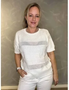 Milk strik med korte ærmer og jacquard strik til kvinder – Design by TIPPY