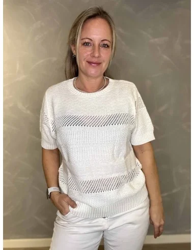 Milk strik med korte ærmer og jacquard strik til kvinder – Design by TIPPY