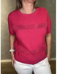 Coral strik med korte ærmer og jacquard strik til kvinder – Design by TIPPY 2