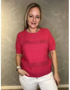 Coral strik med korte ærmer og jacquard strik til kvinder – Design by TIPPY