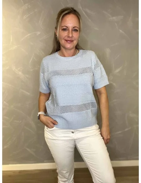 Sky strik med korte ærmer og jacquard strik til kvinder – Design by TIPPY