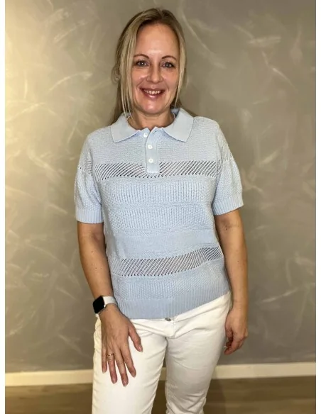 Sky strik polo med jacquard strik til kvinder – Design by TIPPY