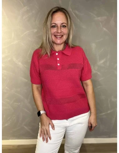 Coral strik polo med jacquard strik til kvinder – TIPPY Design