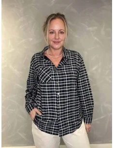 Navy ternet skjorte med trykknapper til kvinder – TIPPY