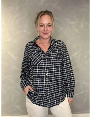 Navy ternet skjorte med trykknapper til kvinder – TIPPY