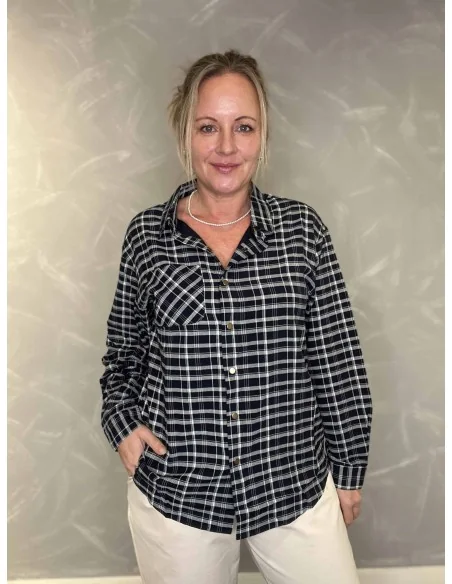 Navy ternet skjorte med trykknapper til kvinder – TIPPY