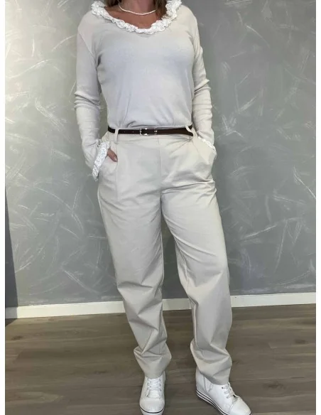 Sand business bukser med bælte til kvinder – TIPPY Collection