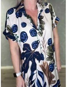 Blå botanisk kjole med bladprint til kvinder – TIPPY Collection 2