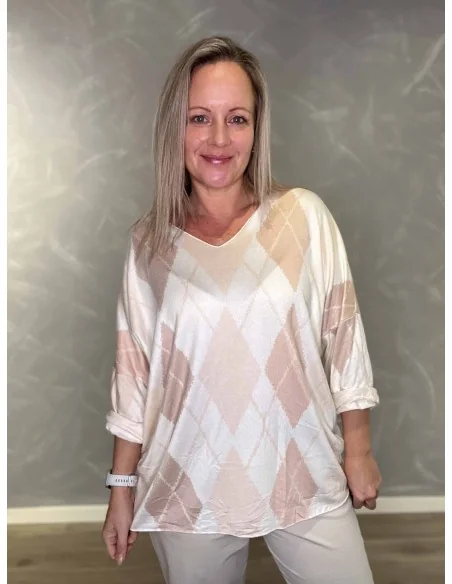 Beige let harlekin ternet strik til kvinder – TIPPY Collection