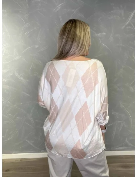 Bagside af beige let harlekin ternet strik – TIPPY