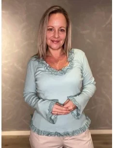 Mint rib bluse med blondekanter til kvinder – TIPPY Collection