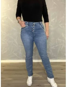 Denim blå Karostar bukser med knapper til kvinder – TIPPY